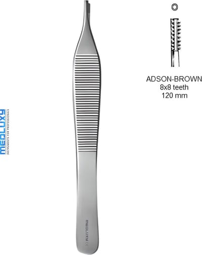 Medluxy - Pincet Adson Brown - 8x8 Tanden - 12 cm - EHBO Verpleegkunde Hechtpincet Chirurgische Pincet Weefsel Pincet Tissue Forcep Pince Burcelles