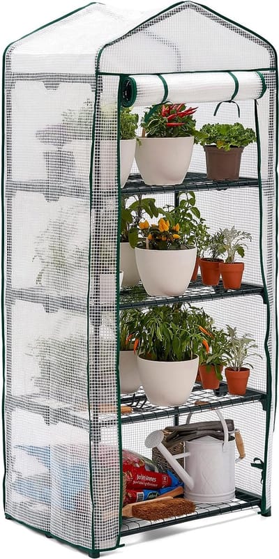 Premium tuinfoliekas voor balkon en terras met 4 etages, stalen frame en versterkte pvc-afdekking - stabiel en eenvoudig te monteren - 160 x 69 x 49 cm
