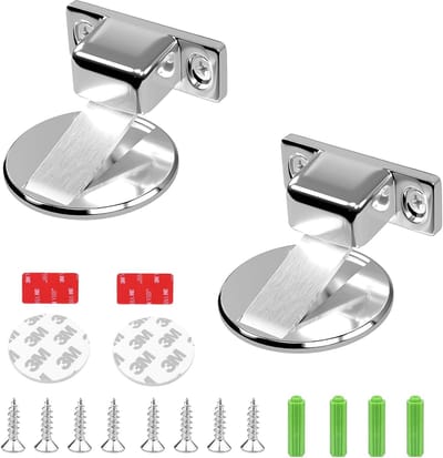 Deurstopper 2 stuks magnetische deurstoppers - metaal zelfklevend - vloermontage - stabiel - met lijm en schroeven - zilver