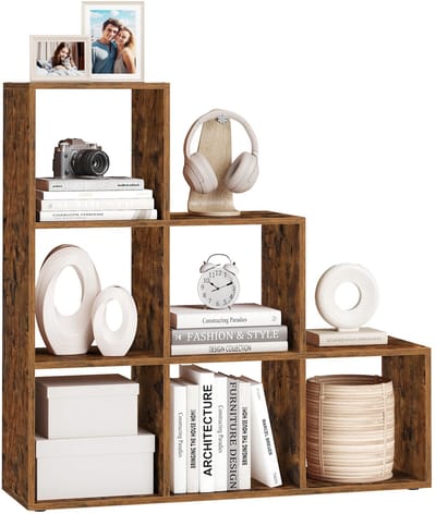 Boekenkast - Boekenrek - Boekenplank - Traprek - Opbergkast - 6 Vakken - 29x97,5x97,5 cm (D X W X H) - Bruin