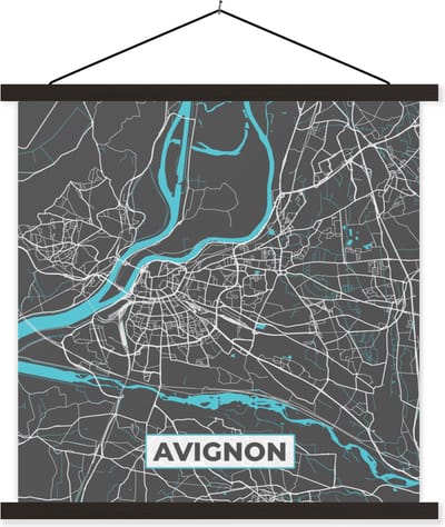 Posterhanger incl. Poster 60x60 cm - Schoolplaat - Avignon - Frankrijk - Stadskaart - Kaart - Plattegrond - Textielposter - Zwarte latten - Stadskaart