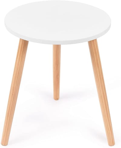 GOPLUS Ronde bijzettafel, multifunctionele salontafel met grenenhouten poten, kleine salontafel met anti-slip voetkussens voor woonkamer, slaapkamer, eetkamer, balkon, wit