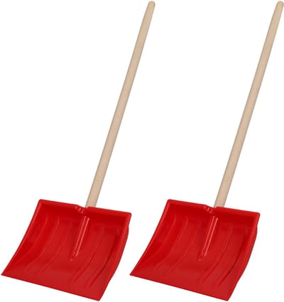 KOTARBAU® 2 stuks Sneeuwschep voor Kinderen, Plastic Sneeuwschep, 25x20 cm, Kindersneeuwschep met Houten Steel, Ergonomisch, Stevige Kindersneeuwschep, Rood Natuurlijke Kleur