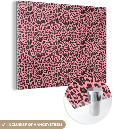 MuchoWow® Glasschilderij 120x90 cm - Schilderij acrylglas - Dierenprint - Roze - Panter - Foto op glas - Schilderijen