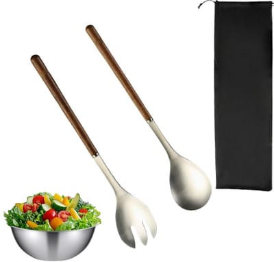 Dailygoods- Slabestek 30 cm - Roestvrij Staal/Houten Handvat - Vaatwasmachinebestendig - Ideaal voor Salade/Buffet - Hoogwaardige Kwaliteit - Saladebestek