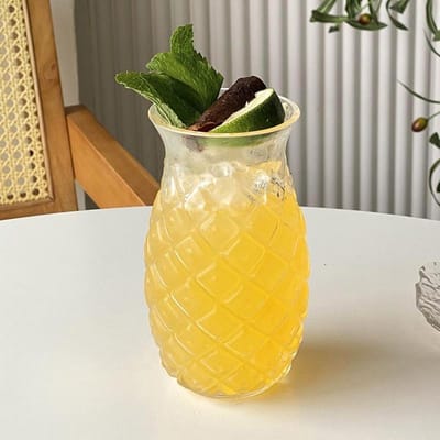 Hoog Borosilicaatglas Creatieve Waterbeker Sap Melk Thee Glas Bar Bartending Ananasbeker Rietje 301-400ml yellow