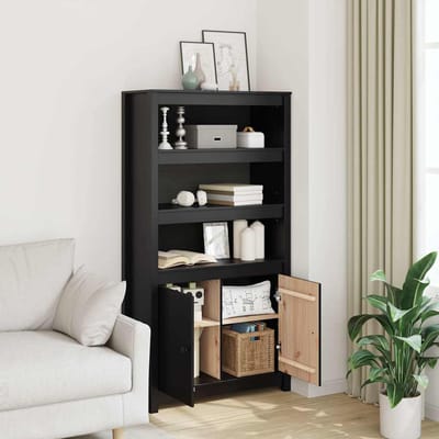 vidaXL - Hoge - kast - 80x35x154 - cm - massief - grenenhout - zwart