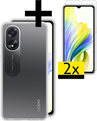 Hoesje - Met 2x Screenprotector - Geschikt voor OPPO A18 - Sterk & Shockproof - Back Cover - Siliconen Case - Telefoon Hoes - Telefoonhoesjes - Transparant