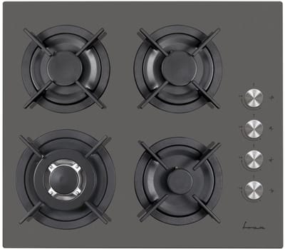 Fram FBH-V4IWF-GVG Inbouw Gaskookplaat – 60 cm – 4 Branders – Wok – Elektronische Ontsteking – Vlambeveiliging – Retro Design – 5 Jaar Garantie – Grijs Glas