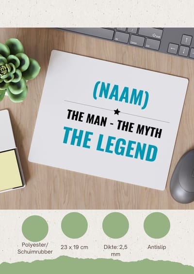 Akyol - the man the myth the legend met je eigen naam Muismat - Legendary - iemand die een legend is - de man - myth - mythe - legendarisch - verjaardagscadeau - verjaardag - cadeau - kado - geschenk - gift - 23 bij 19 cm
