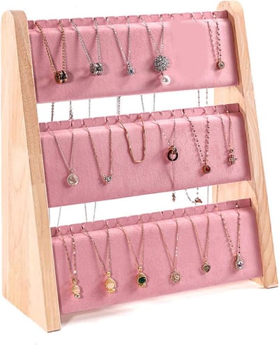Houten Ketting Houder - Sieraden Display - Sieraden Organiseren - 3-Laags Schuine Standaard - 31 x 13 x 34 cm