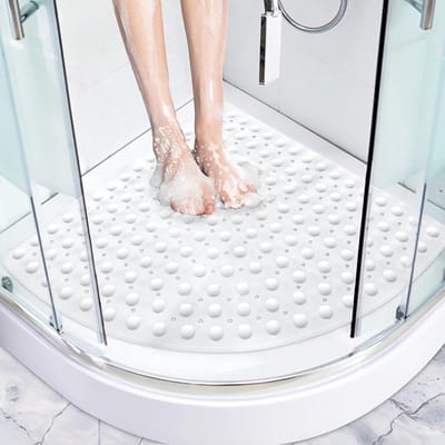 JGS ® Antislip Driehoekige Douchemat met Zuignappen en Drainagegaten - 70 x 70 cm - Wit