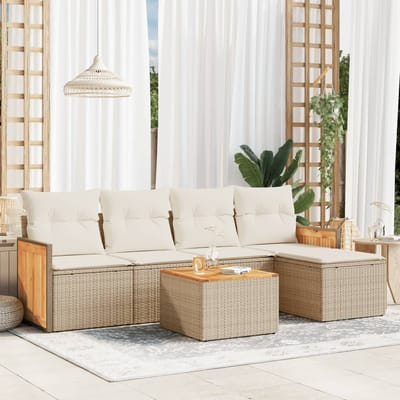 vidaXL - 6-delige - Loungeset - met - kussens - poly - rattan - beige