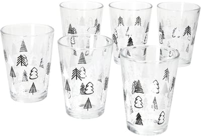 Set van 6 TREE GREY WINTER kerstboom potten met zwart-witte kerstbomen - 817348