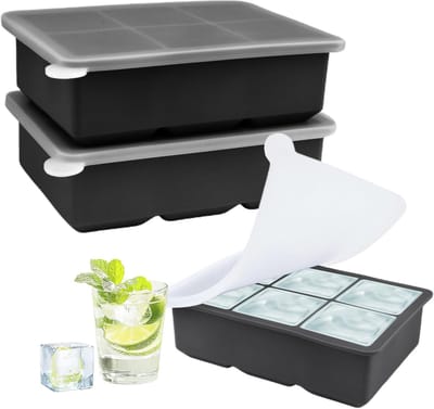 Zwarte Siliconen IJsblokjesvorm met Deksel - 6 Compartimenten voor Cocktails, IJsdranken en Koffie - Flexibel en Duurzaam voor Thuisgebruik