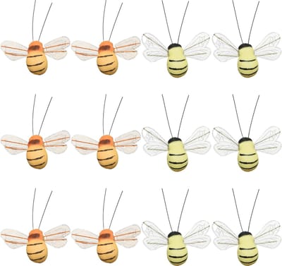 Decoris Paasdecoratie bijen op clip - 12x stuks - 3 x 7 cm - foam - oranje