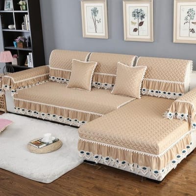 Europese bankhoes universele volledige hoes verdikte woonkamer antislipdoek kunst kant zand handdoek kussen rug armleuning hoes 45x45 pillowcase 1pc koffie