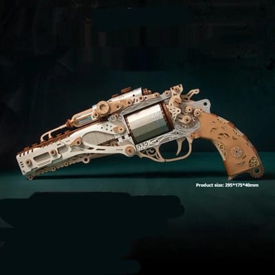 Puzzle 3D en Bois DIY Modèle à Assembler Revolver à Vapeur Kits de Construction Jouets Éducatifs Pour Enfants Filles Cadeau d'Anniversaire Décoration