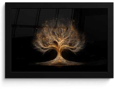 Poster in lijst - Fotolijst 30x20 cm - Posters - Lichtjes - Boom - Abstract - Zwart - Posterlijst zwart - Decoratie - Wanddecoratie woonkamer - Muurdecoratie slaapkamer