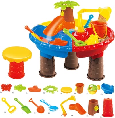 Zand en watertafel - Activiteitenspeelset - Buiten spelen - 4-in-1 speelplekken - 45 cm - Multicolor