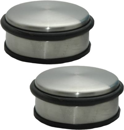 Deurstopper - Set van 2x stuks - RVS - rond - 11,5 x 6 cm - deurstop - 1,1 kg - zilverkleurig