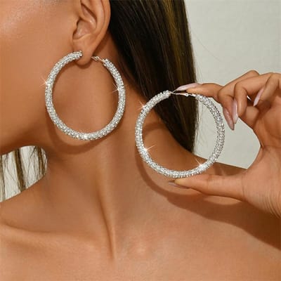 Grote Volledige Kristallen Cirkel Hoepel Oorbellen Voor Vrouwen Feest Bruiloft Accessoires Boucle Oreille Femme black