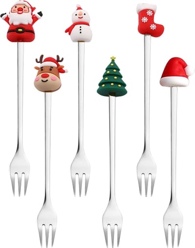 House of Husk Kerst Gebaksvorkjes - Dessertvorken - Taartvorkjes - Cocktailvorken - 6 Stuks - RVS - Zilver