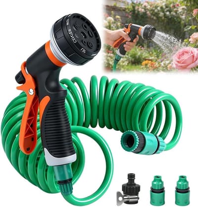 Spiraalslang met sproeier - Flexibele tuinslang - Tuin water geven - Automatisch oprollend - 10 meter - Groen