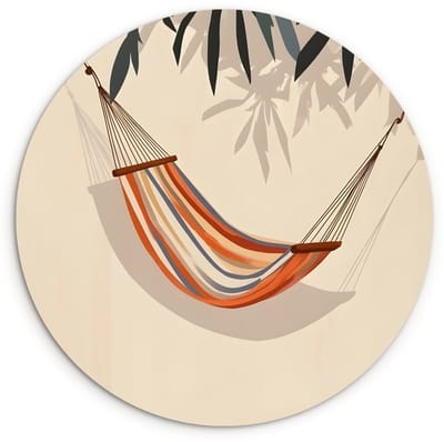 WallCircle® Wandcirkel 120x120 cm - Muurcirkel Hangmat - Kleurrijk - Bladeren - Schaduw - Muurdecoratie woonkamer - Wanddecoratie slaapkamer - Kamer decoratie accessoires - Ronde schilderijen XXL
