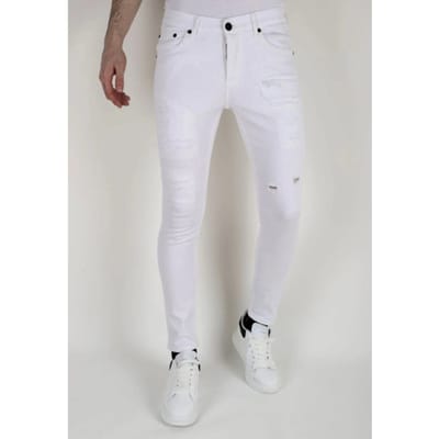 Witte Broek Heren - Ripped Jeans Heren - Stretch Jeans Heren - Heren Jeans Slim Fit - Heren Jeans Slim Fit - Heren Broeken Stretch - DP106 - Wit