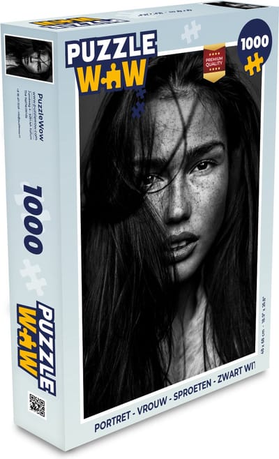 Puzzel Portret - Vrouw - Sproeten - Zwart wit - Legpuzzel - Puzzel 1000 stukjes volwassenen