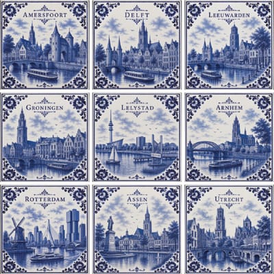 Tegelstickers Delfts Blauw Nederlandse steden 2 (9 stickers ) - 15cm x 20cm - backsplash - peel and stick - plakfolie - voor badkamer, keuken of toilet - zelfklevend