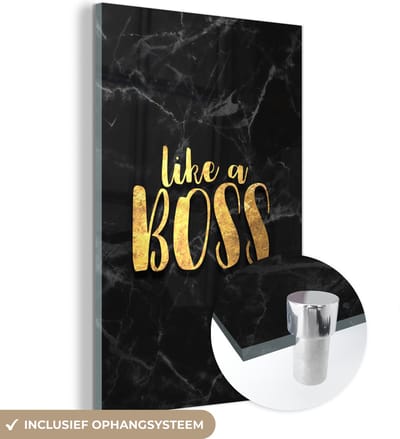 MuchoWow® Glasschilderij 40x60 cm - Schilderij acrylglas - Quote - Boss - Goud - Marmer - Foto op glas - Schilderijen