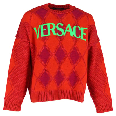 Versace Logo Argyle trui in rode wol