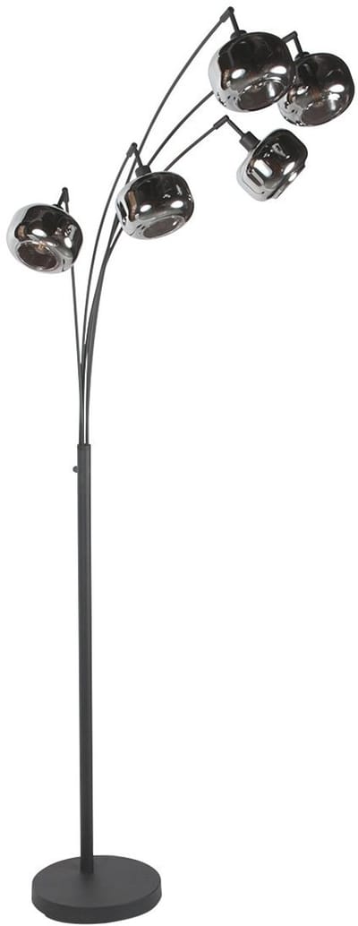 Zwarte 5-Lichts Vloerlamp Tenebris 4214ZW – 194 cm Hoog, Kantelbaar, van Metaal en Glas – Luxe Sfeervolle Verlichting van Mexlite