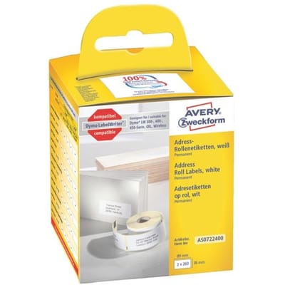 Avery-Zweckform Rol met etiketten Compatibel vervangt DYMO, Seiko 99012, S0722400 89 x 36 mm Papier Wit 520 stuk(s) Permanent hechtend Adresetiketten