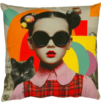 Sierkussens - Kussentjes Woonkamer - 50x50 cm - Meisje - Zonnebril - Kat - Retro