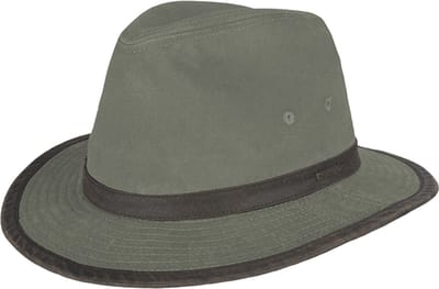 Hatland - Donoven - Katoenen fedora hoed - Olijf groen - Maat S - Unisex