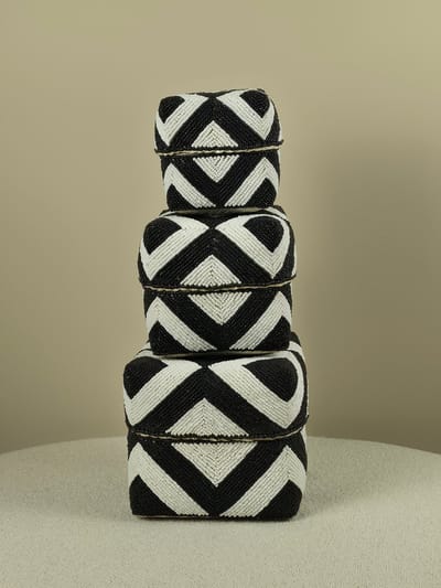 Blitzdeco - Balinese Offermandenset - Franky - Handgemaakt - Zwart Wit - 3 Maten