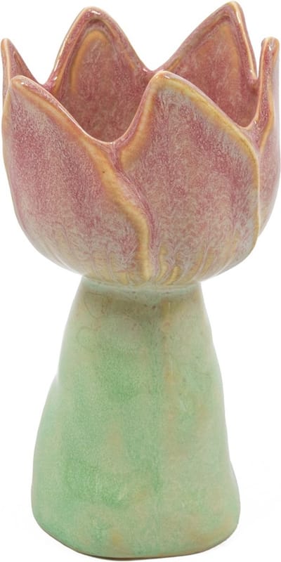 HomeBound by KY | Aardewerk vaas tulp peach | 8,5x8,5x15,3cm | bloemenvaas keramiek bloem roze
