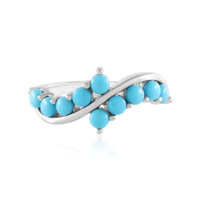 Cavill - Zilveren Ring - 925 Sterling Zilver Platina Geplateerd - 10x Sleeping Beauty Turkoois Rond Cabochon 1.27 ct - Elegante Cocktailring