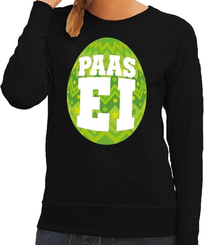 Zwarte Paas sweater met groen paasei - Pasen trui voor dames - Pasen kleding XS