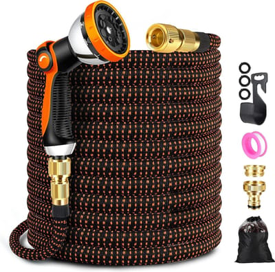 Tuinslang 15m 50ft Duurzame Uitbreidbare Tuinpijp met 10 Spuitpatroon Mondstuk en Massief Messing Connectoren - Sterkte Stof 3750D Zware Tuinslang met 4-Laags Latexkern