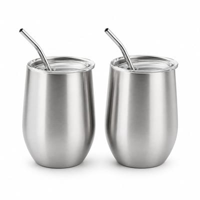 My Green Deal – RVS Thermo Bekers met Rietje (Set van 2) – Herbruikbare RVS Drinkbekers – Duurzame Koffiebeker – Cocktailbekers - Vaatwasserbestendig