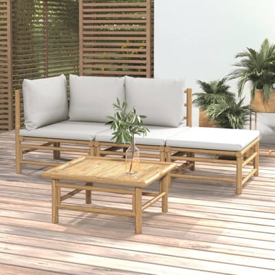 vidaXL - 4-delige - Loungeset - met - kussens - bamboe - lichtgrijs