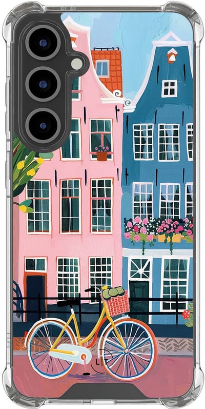 Shockproof hoesje - Geschikt voor Samsung Galaxy S24 FE - Grachtenpandjes - Extra sterke case - TPU/polycarbonaat - Print / Illustratie - Multi, Transparant