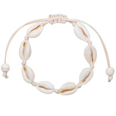 Fako Bijoux - Enkelbandje Schelpjes - Enkelsieraad - Echte Schelpen - Nylon - Wit