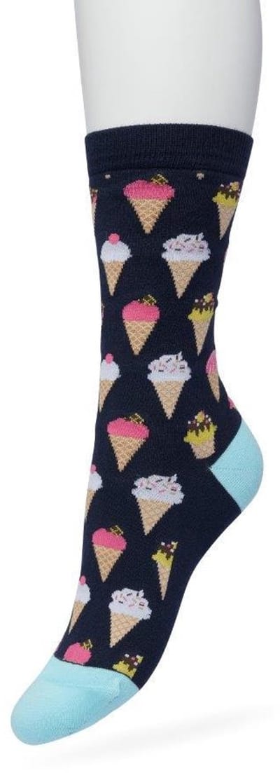 Bonnie Doon Dames Sokken met IJsjes Print maat 36/42 Donker Blauw - Thema Sokken - IJs - Cadeau Sokken - Word je Happy en vrolijk van - Zacht Katoen met Gladde Teennaad - Comfortabel - Perfect Cadeau - Black Iris - BT991124.134