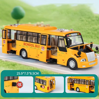 1:24 Modèles Miniatures d'Autobus Scolaires Voitures Jouet Alliage Moulé sous Pression Roue Modèle à Tirer Son Lumière Voiture Véhicule Cadeaux d'Anniversaire Pour Amis