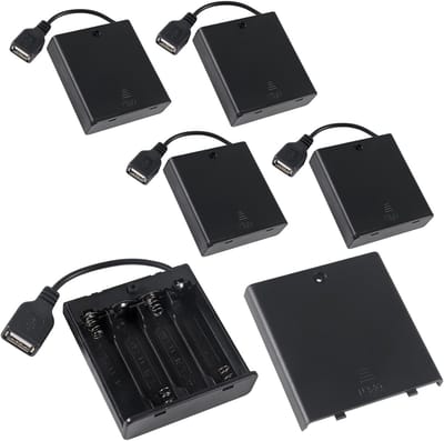 5 Stuks 6V AA Batterijhouder met USB Aansluiting en Aan/Uit Schakelaar (4 Slots) - Batterijdooshouder voor LED en RC Auto